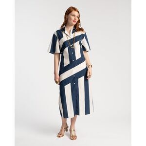 Frances Valentine Amanda Striped Midi Shirtdress Buttondown Poplin XS NEW 279780